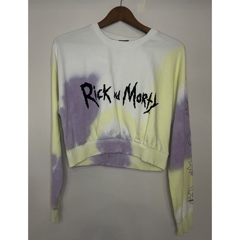 Rick And Morty Women's Small Crop Hoodie Pullover Purple Green